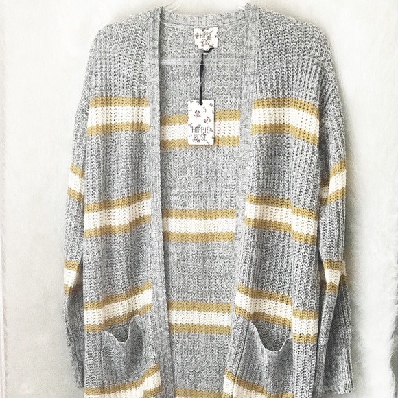 Sweaters - Grey and Yellow Striped Cardigan Size S And M NWT